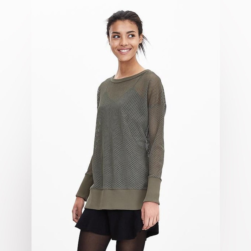 Pullover Fishnet Olive Mesh Long Sleeve Shirt by Banana Republic Gap